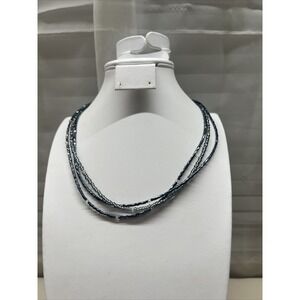 Gemstone Rondelle Beaded Bead 3 Strand Jewelry Necklace Signed 925